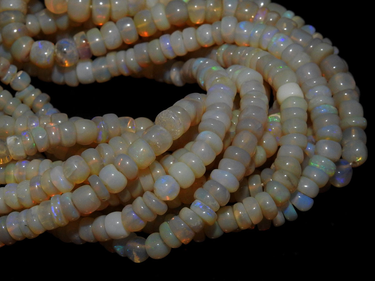 Natural Australian Opal Smooth Roundel Bead Strand 18 Inches 4mm To 6mm Multi Fire Precious Gemstone Rondelle For Jewelry Making Supply WM