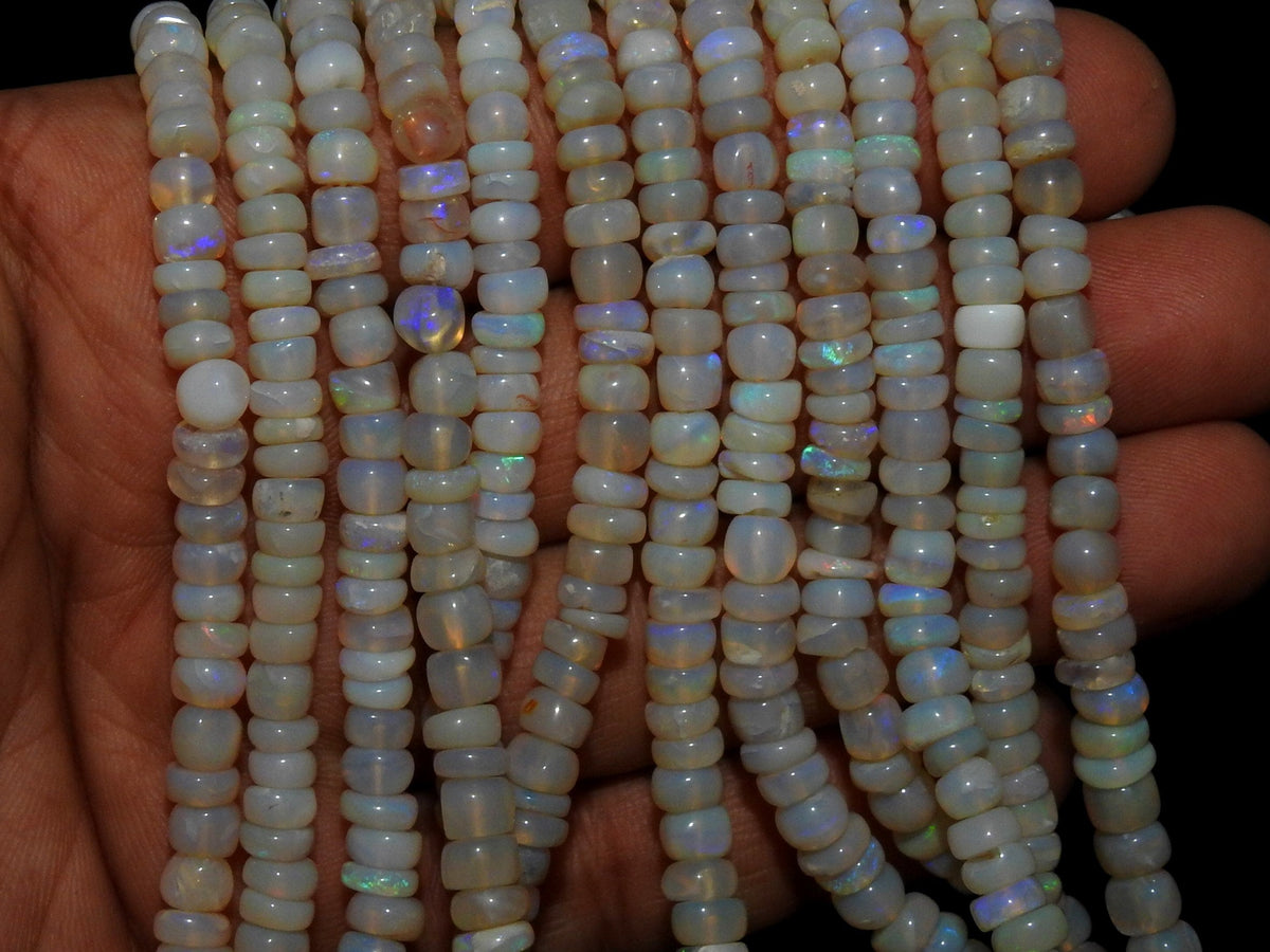 Natural Australian Opal Smooth Roundel Bead Strand 18 Inches 4mm To 6mm Multi Fire Precious Gemstone Rondelle For Jewelry Making Supply WM