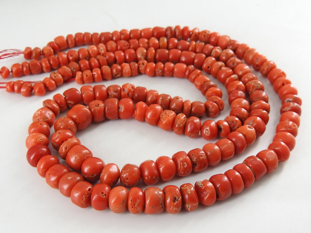 Natural Red Coral Smooth Rondelle Beads 4-8mm 16 Inch Strand Genuine Red Coral Roundel Loose Gemstone for Handmade Jewelry Supplies DIY