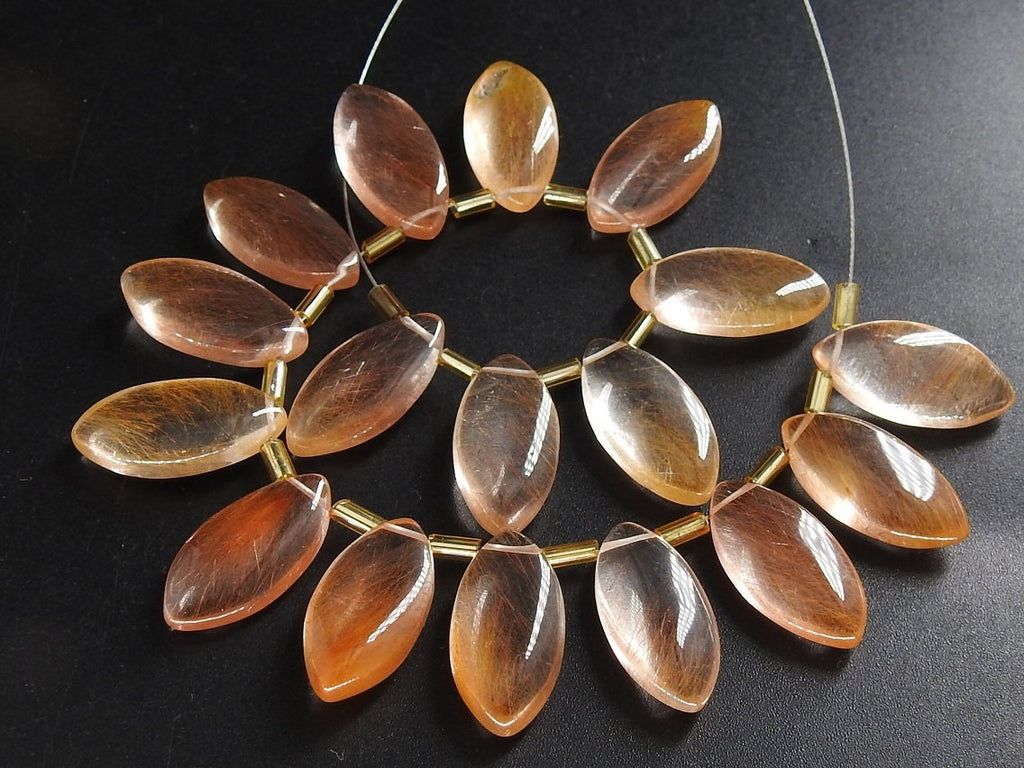2Pcs Golden Rutilated Quartz Marquise Briolettes | Top Side Drilled 20x10mm Smooth Polished Gemstone Beads Pair | Jewelry Making Supplies