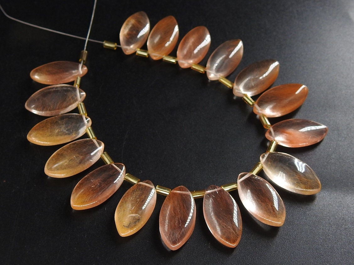2Pcs Golden Rutilated Quartz Marquise Briolettes | Top Side Drilled 20x10mm Smooth Polished Gemstone Beads Pair | Jewelry Making Supplies