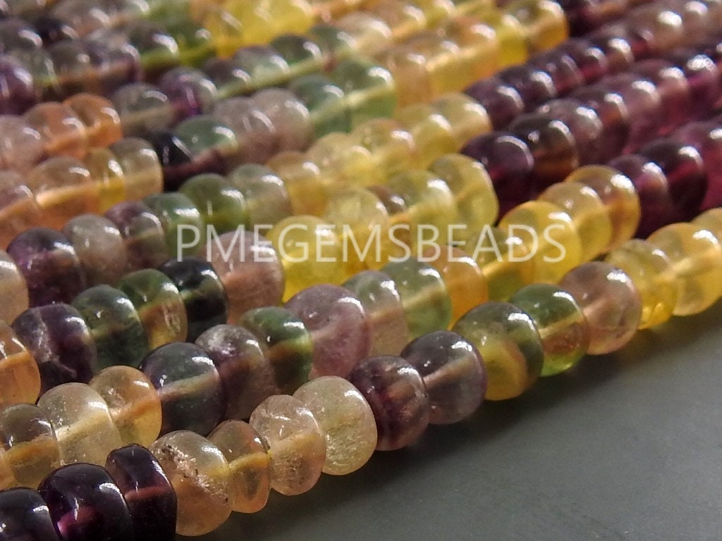 Natural Fluorite Multi Shaded Smooth Roundel Bead Strand 16 Inch 6mm Rainbow Gemstone Rondell For DIY Jewelry Making Wholesaler Supply PMEB1