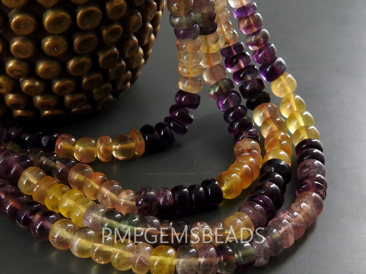Natural Fluorite Multi Shaded Smooth Roundel Bead Strand 16 Inch 6mm Rainbow Gemstone Rondell For DIY Jewelry Making Wholesaler Supply PMEB1