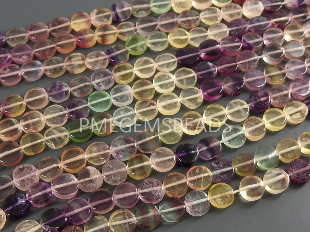 Natural Multi Fluorite Smooth Coin Button Bead 16Inches Strand 6MM, Handmade Loose Stone, Rainbow Fluorite Disc Beads, Jewelry Making Supply