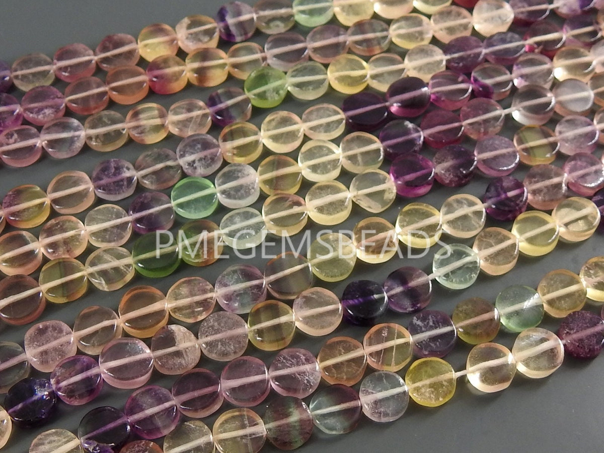 Natural Multi Fluorite Smooth Coin Button Bead 16Inches Strand 6MM, Handmade Loose Stone, Rainbow Fluorite Disc Beads, Jewelry Making Supply