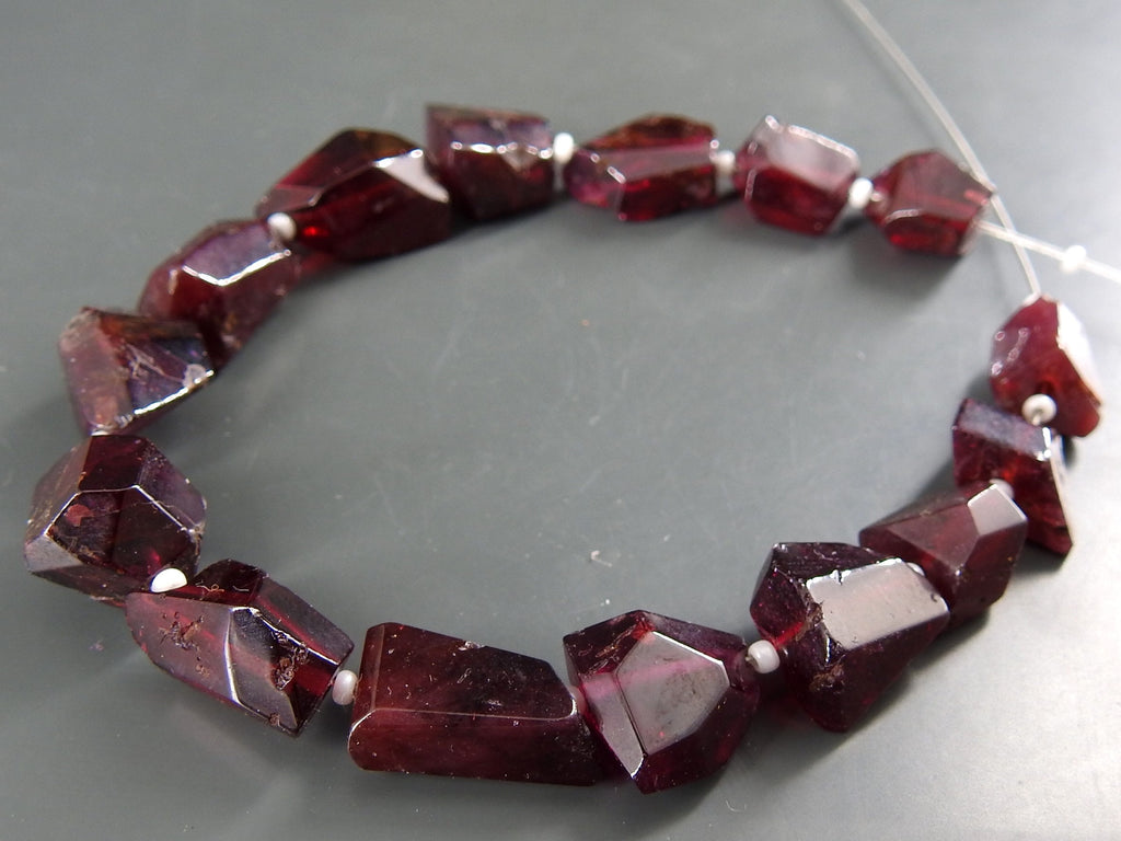 Natural Rhodolite Garnet Step Cut Faceted Tumble Nuggets 8Inches Strand 15X12To9X7MM Handmade Bead For Making Jewelry Stone