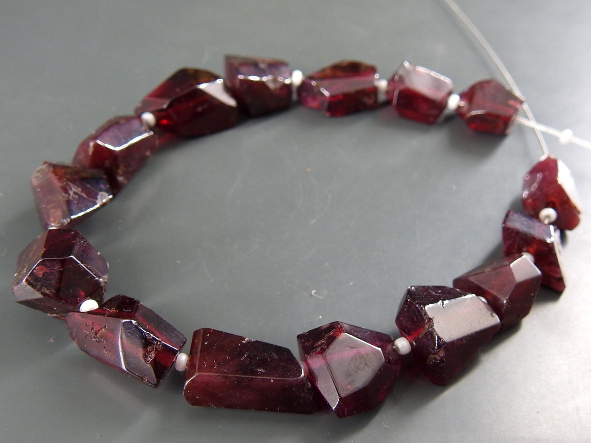 Natural Rhodolite Garnet Step Cut Faceted Tumble Nuggets 8Inches Strand 15X12To9X7MM Handmade Bead For Making Jewelry Stone