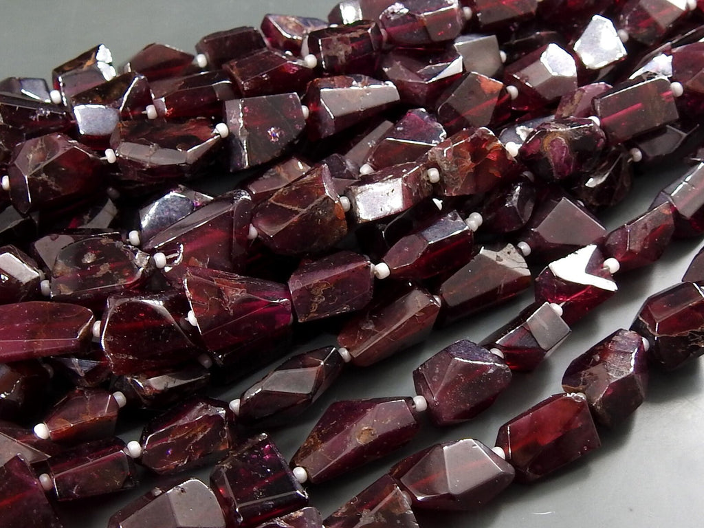 Natural Rhodolite Garnet Step Cut Faceted Tumble Nuggets 8Inches Strand 15X12To9X7MM Handmade Bead For Making Jewelry Stone