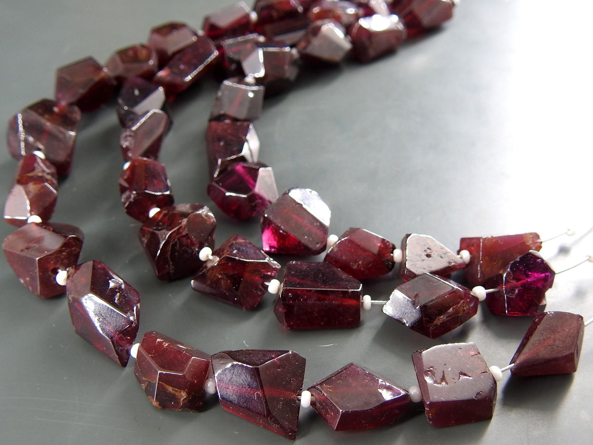 Natural Rhodolite Garnet Step Cut Faceted Tumble Nuggets 8Inches Strand 15X12To9X7MM Handmade Bead For Making Jewelry Stone