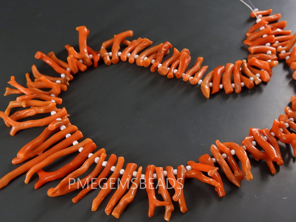 Natural Orange Coral Sticks, Raw Mediterranean Sea Branch Spikes, 16" Strand, Genuine Precious Gemstone, Red Jewelry Making Supply