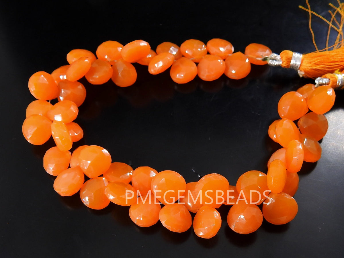 Orange Chalcedony Faceted Heart Shape Teardrop 10x10mm Loose Gemstone for Jewelry Making 10Piece