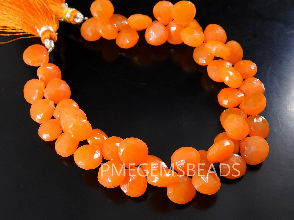 Orange Chalcedony Faceted Heart Shape Teardrop 10x10mm Loose Gemstone for Jewelry Making 10Piece