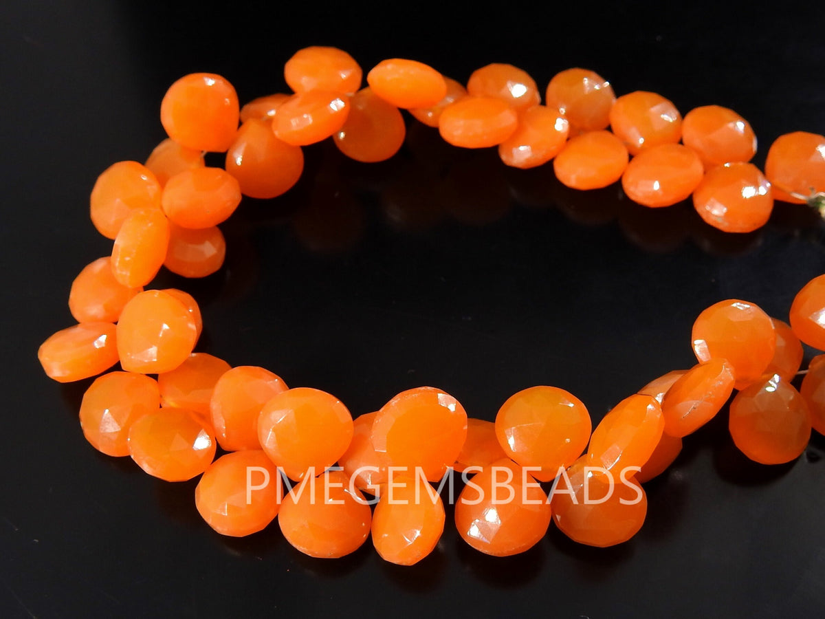 Orange Chalcedony Faceted Heart Shape Teardrop 10x10mm Loose Gemstone for Jewelry Making 10Piece