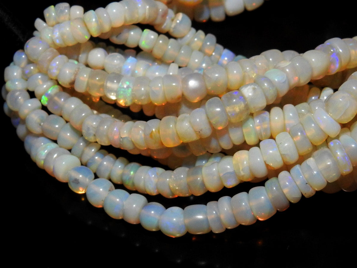 Natural Australian Opal Smooth Roundel Bead Strand 18 Inches 4mm To 6mm Multi Fire Precious Gemstone Rondelle For Jewelry Making Supply WM