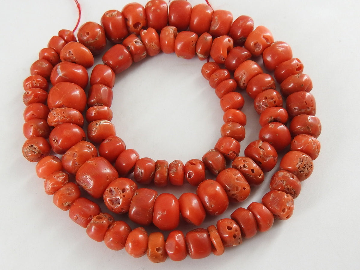 Natural Red Coral Smooth Rondelle Beads 4-8mm 16 Inch Strand Genuine Red Coral Roundel Loose Gemstone for Handmade Jewelry Supplies DIY