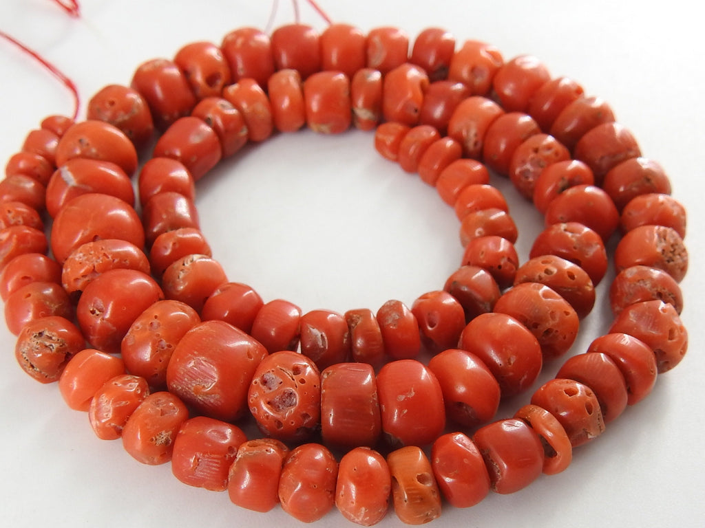 Natural Red Coral Smooth Rondelle Beads 4-8mm 16 Inch Strand Genuine Red Coral Roundel Loose Gemstone for Handmade Jewelry Supplies DIY