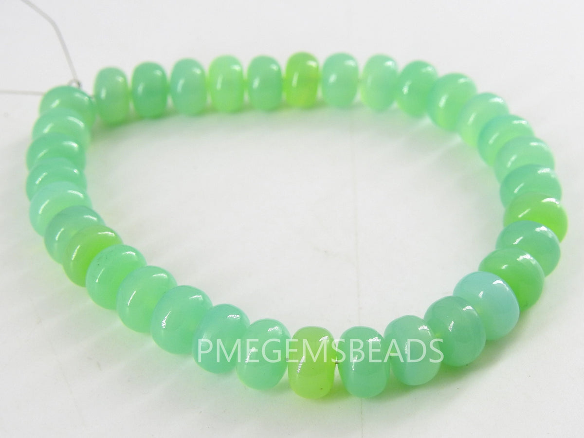 Chrysoprase Green Chalcedony Smooth Roundel Beads, Natural Stone 9 Inch Strand Loose Rondelle Gemstone Wholesale Jewelry Supplies PME-CY1