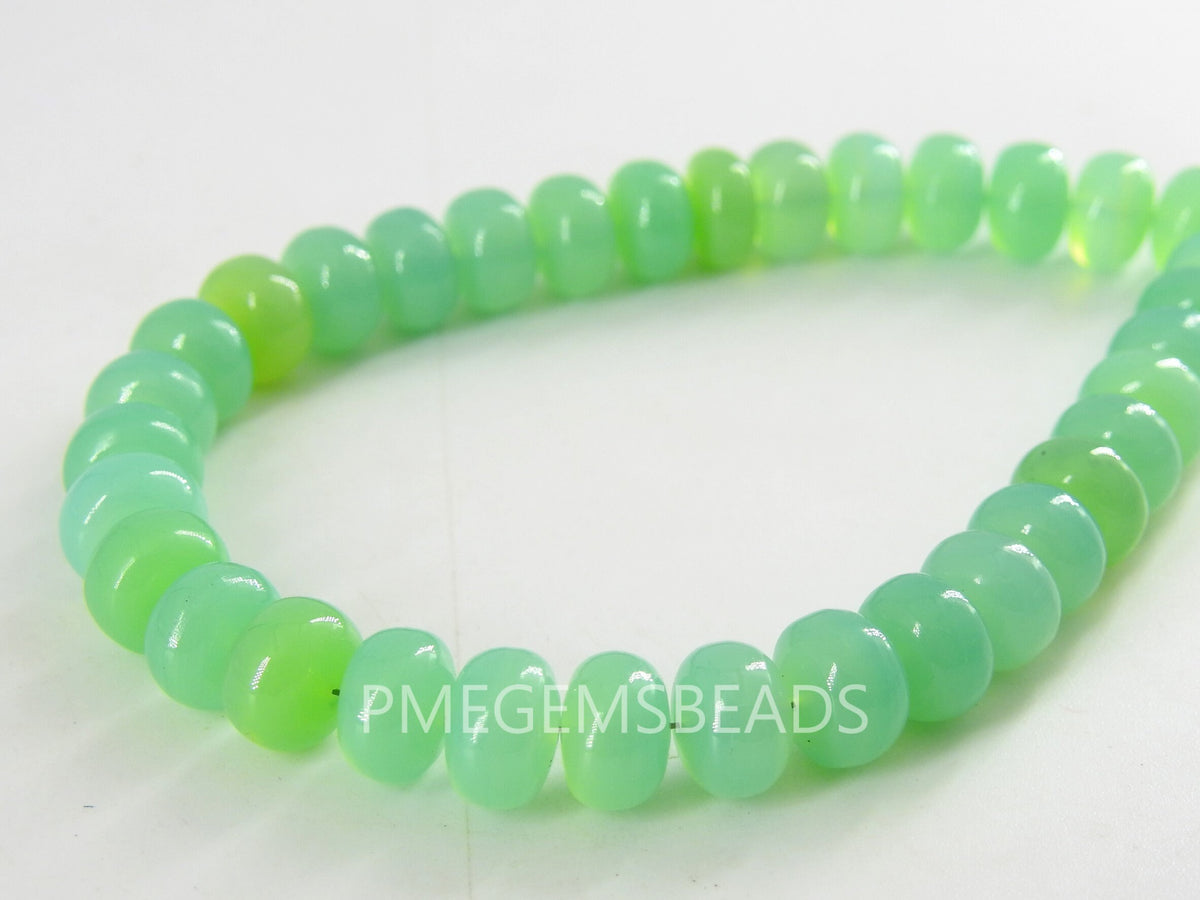 Chrysoprase Green Chalcedony Smooth Roundel Beads, Natural Stone 9 Inch Strand Loose Rondelle Gemstone Wholesale Jewelry Supplies PME-CY1
