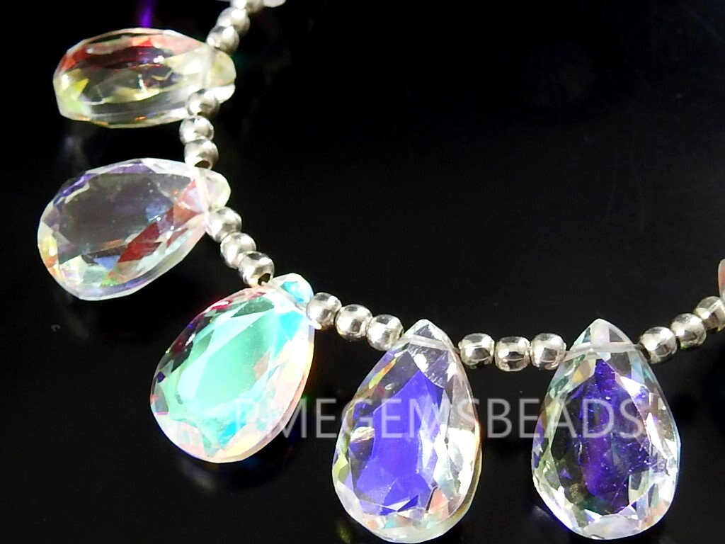 Mystic Rainbow Quartz Teardrop Faceted Cut Stone 2Piece 14x10mm Handmade Bead Matching Pair, Jewelry Making Supplies PME-QC