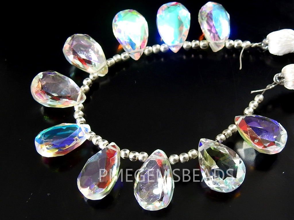 Mystic Rainbow Quartz Teardrop Faceted Cut Stone 2Piece 14x10mm Handmade Bead Matching Pair, Jewelry Making Supplies PME-QC