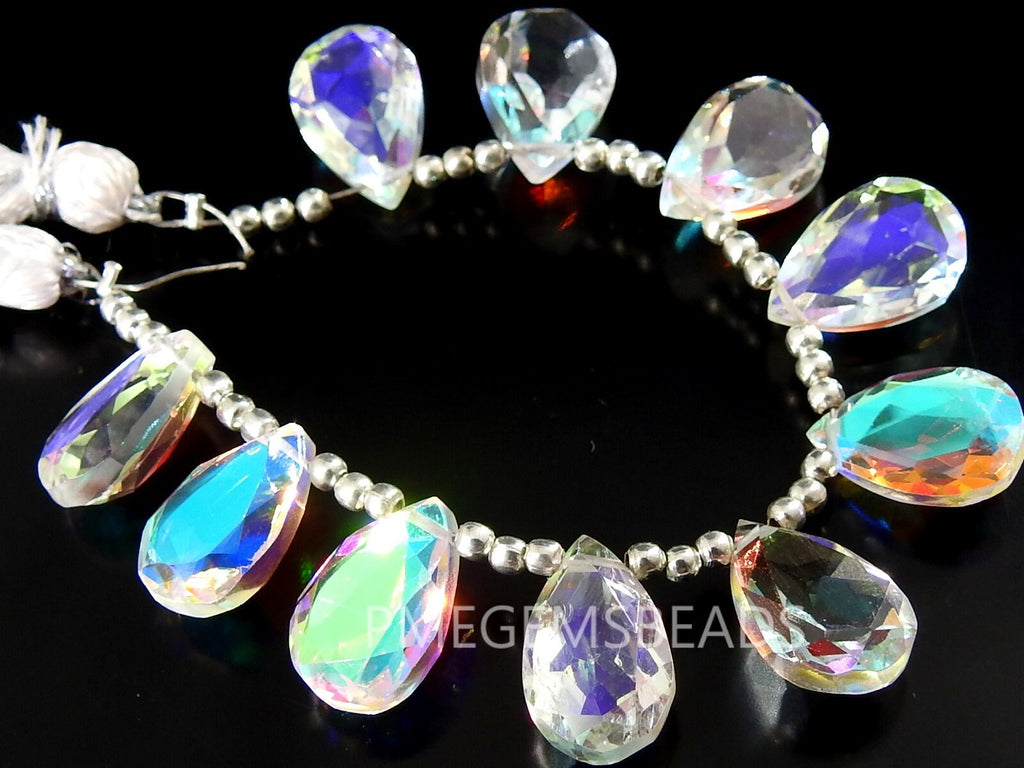 Mystic Rainbow Quartz Teardrop Faceted Cut Stone 2Piece 14x10mm Handmade Bead Matching Pair, Jewelry Making Supplies PME-QC