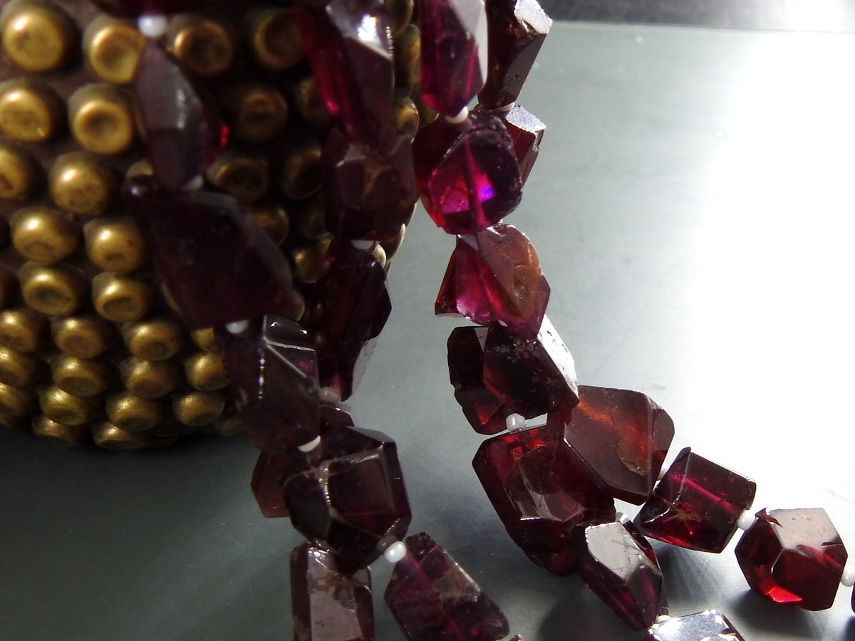 Natural Rhodolite Garnet Step Cut Faceted Tumble Nuggets 8Inches Strand 15X12To9X7MM Handmade Bead For Making Jewelry Stone