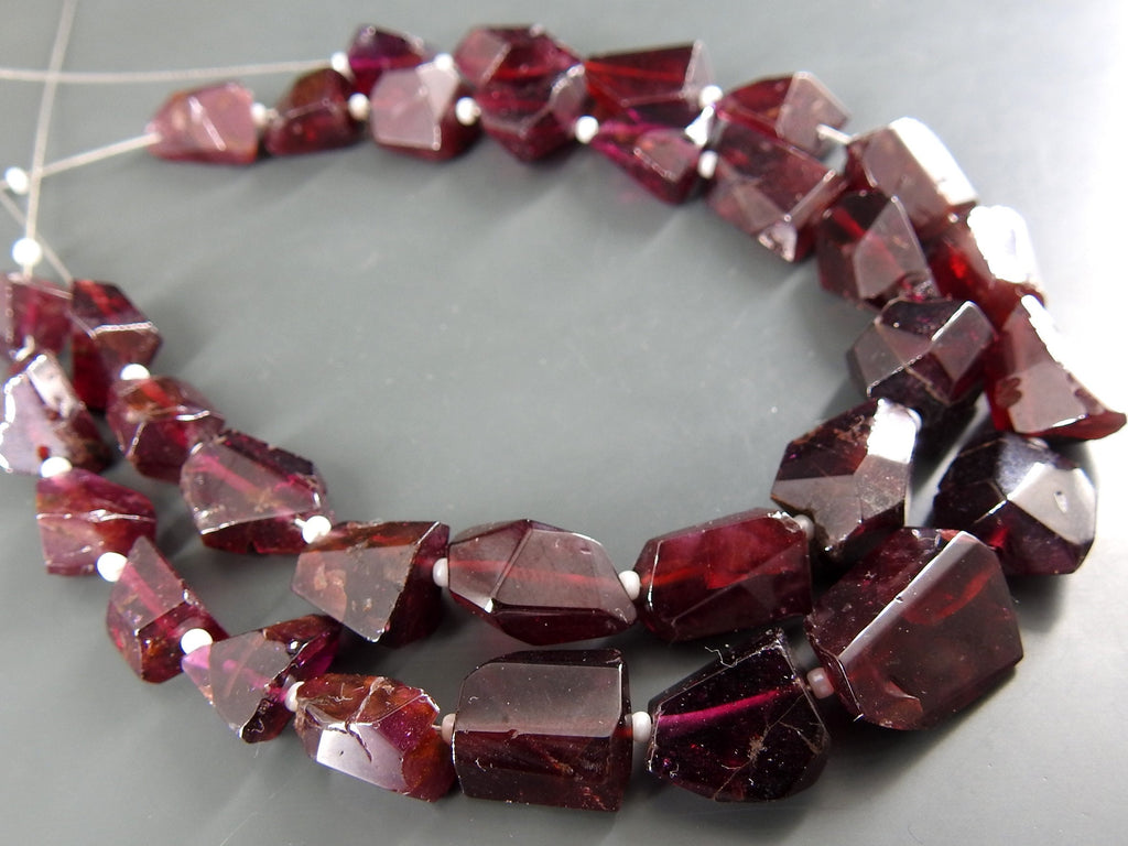 Natural Rhodolite Garnet Step Cut Faceted Tumble Nuggets 8Inches Strand 15X12To9X7MM Handmade Bead For Making Jewelry Stone