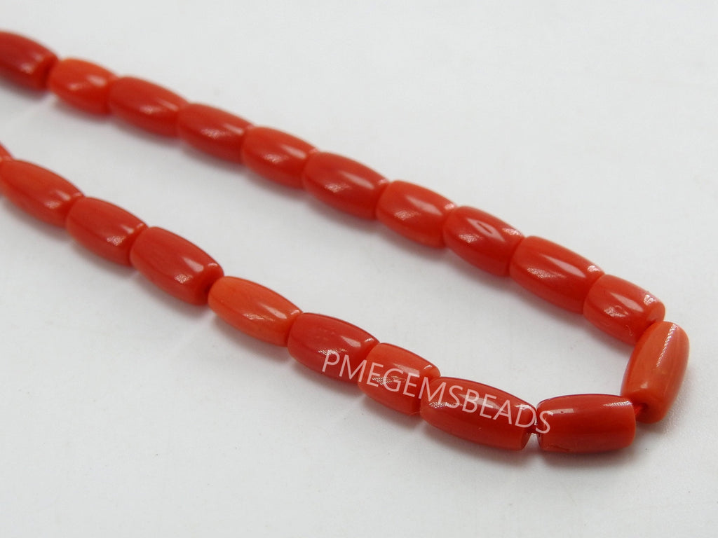 Natural Red Coral Smooth Polished Barrel Beads 7x4mm to 5x4mm 16 Inch Strand Loose Gemstone for Handmade Jewelry Making