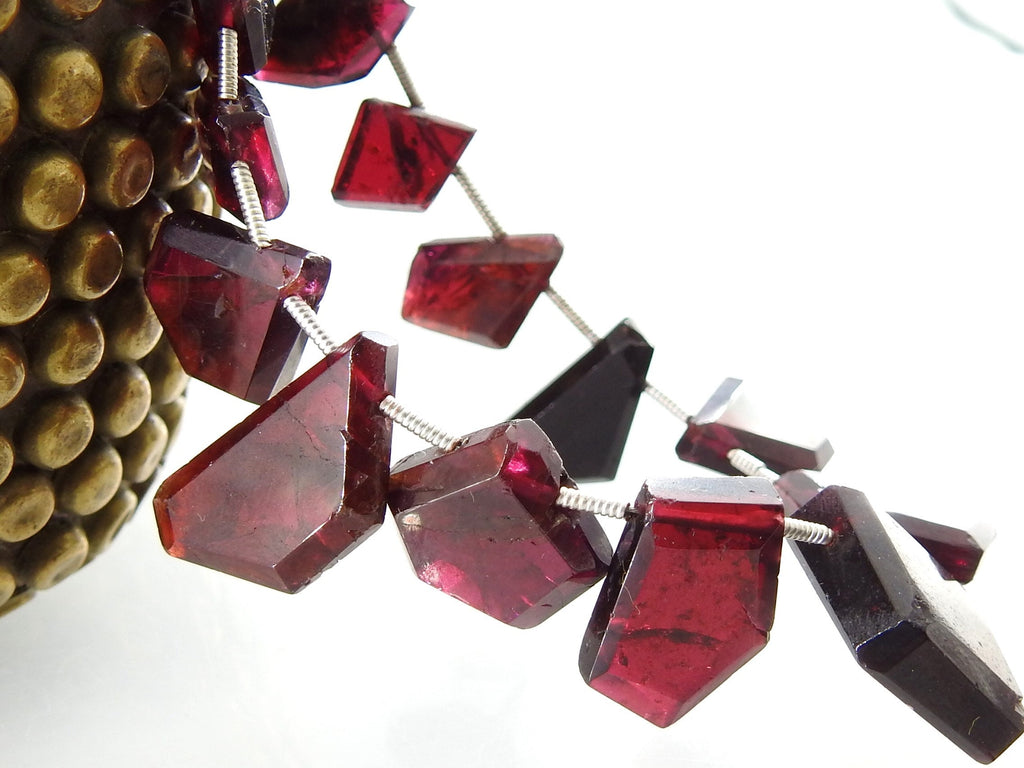 Rhodolite Garnet Briolettes, Faceted Fancy Slice Beads, 17pc Natural Gemstone Strand, 10x20mm, Loose Garnet Wholesale, DIY Jewelry Supplies