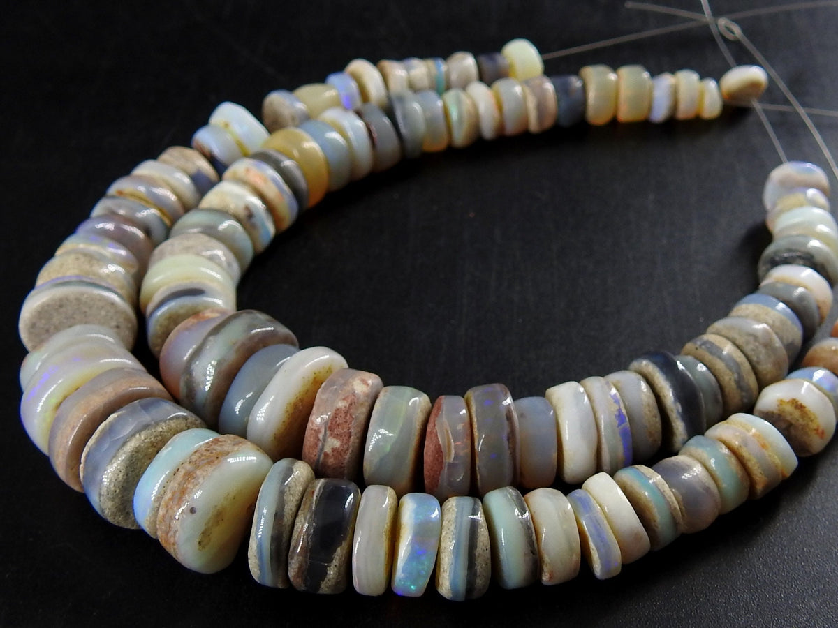 Australian Opal Wheel Button Shape Beads Smooth Tire Coin 6 to 15mm Natural Precious Opal Gemstone 7 Inch Strand DIY Jewelry Supplies WM