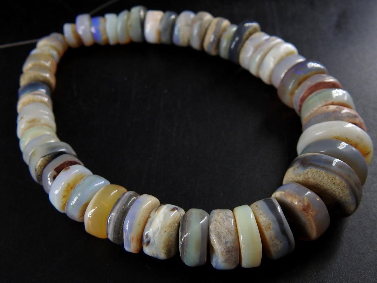 Australian Opal Wheel Button Shape Beads Smooth Tire Coin 6 to 15mm Natural Precious Opal Gemstone 7 Inch Strand DIY Jewelry Supplies WM