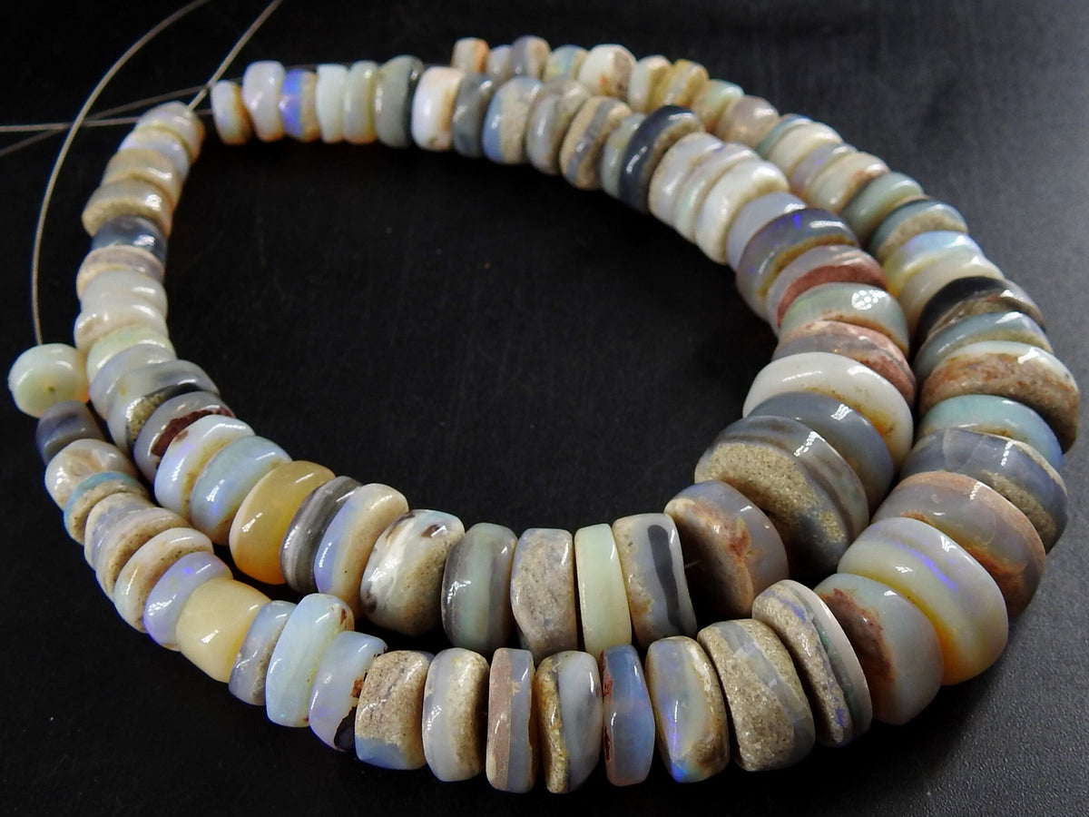 Australian Opal Wheel Button Shape Beads Smooth Tire Coin 6 to 15mm Natural Precious Opal Gemstone 7 Inch Strand DIY Jewelry Supplies WM