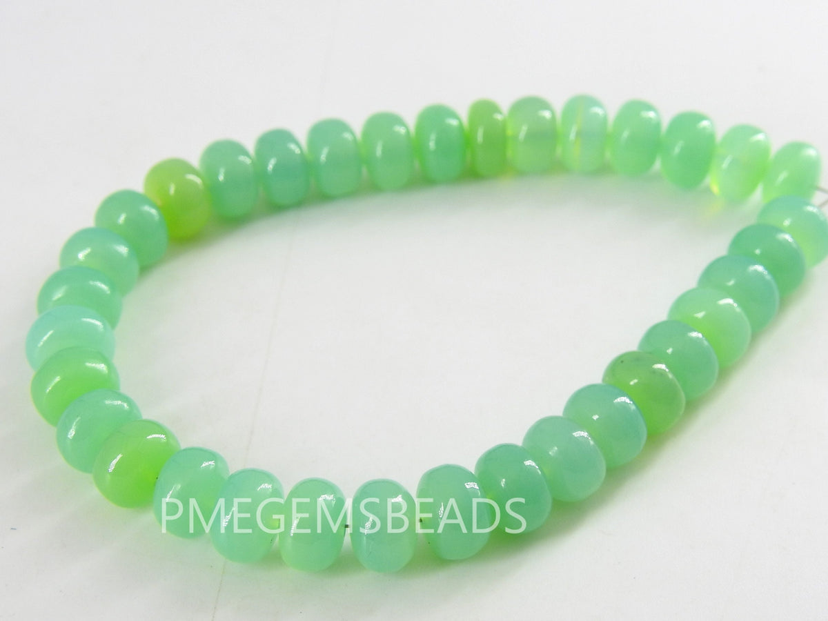 Chrysoprase Green Chalcedony Smooth Roundel Beads, Natural Stone 9 Inch Strand Loose Rondelle Gemstone Wholesale Jewelry Supplies PME-CY1