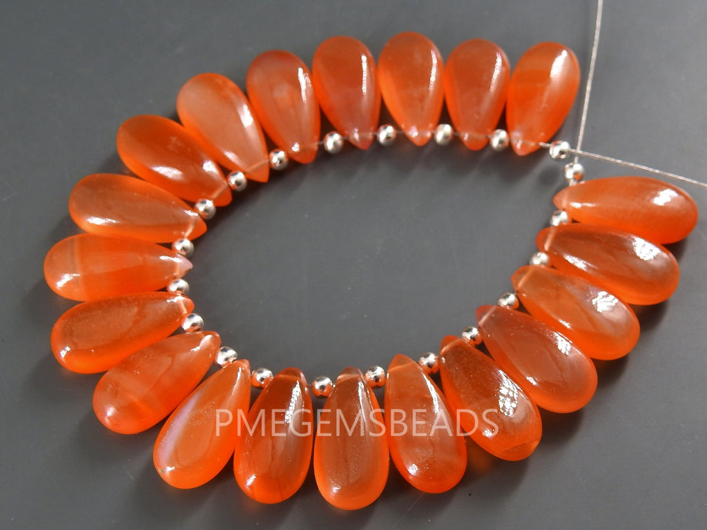Carnelian Teardrop Beads, Smooth Polished Natural Stone 15x7mm, 10 Piece Set Loose Gemstones for Earring Jewelry Making Supplies