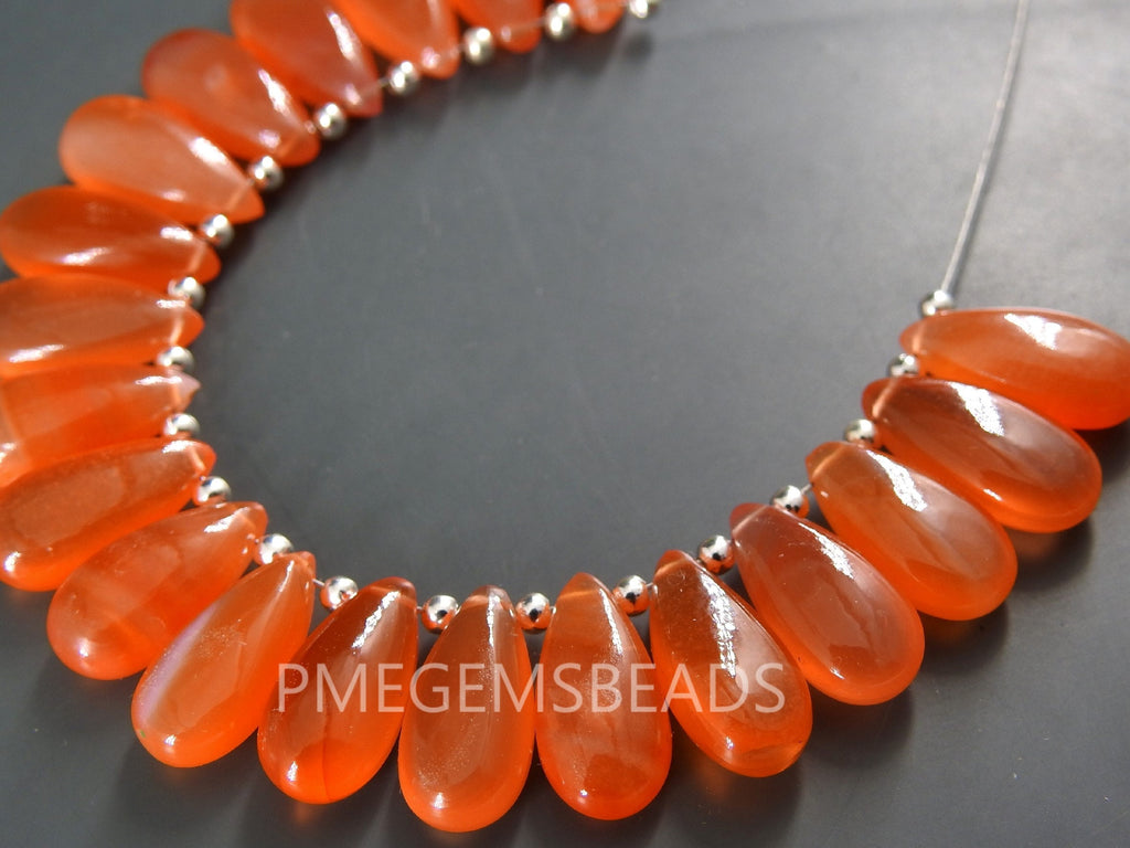Carnelian Teardrop Beads, Smooth Polished Natural Stone 15x7mm, 10 Piece Set Loose Gemstones for Earring Jewelry Making Supplies