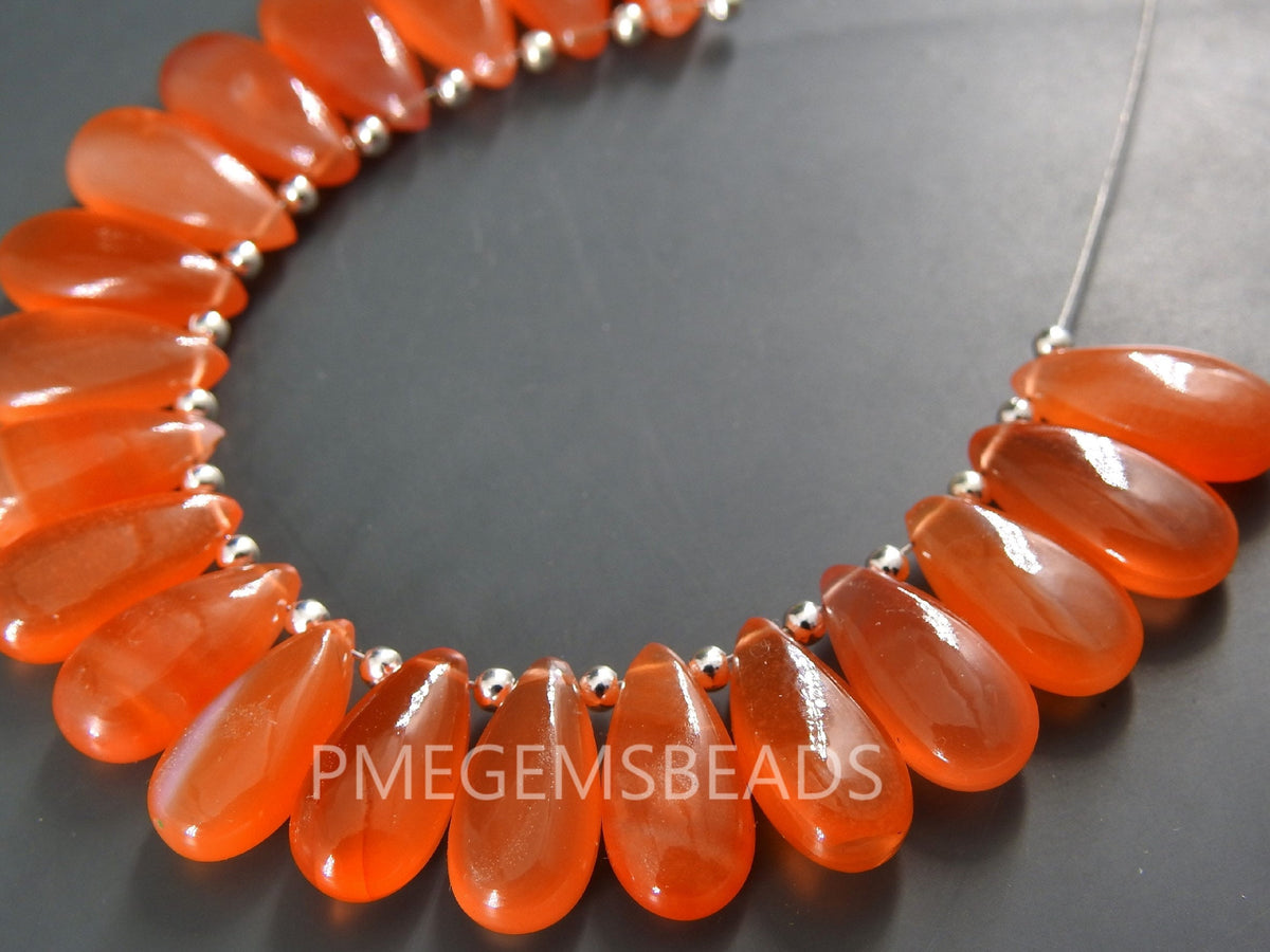 Carnelian Teardrop Beads, Smooth Polished Natural Stone 15x7mm, 10 Piece Set Loose Gemstones for Earring Jewelry Making Supplies