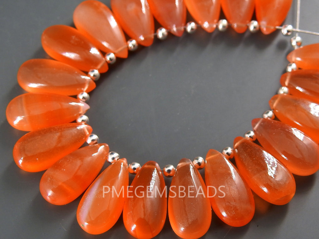 Carnelian Teardrop Beads, Smooth Polished Natural Stone 15x7mm, 10 Piece Set Loose Gemstones for Earring Jewelry Making Supplies