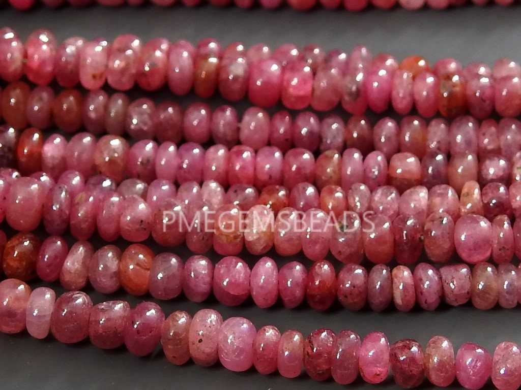 Ruby Smooth Roundel Bead 16Inches Strand For Making Jewelry Supplies PMEB-2