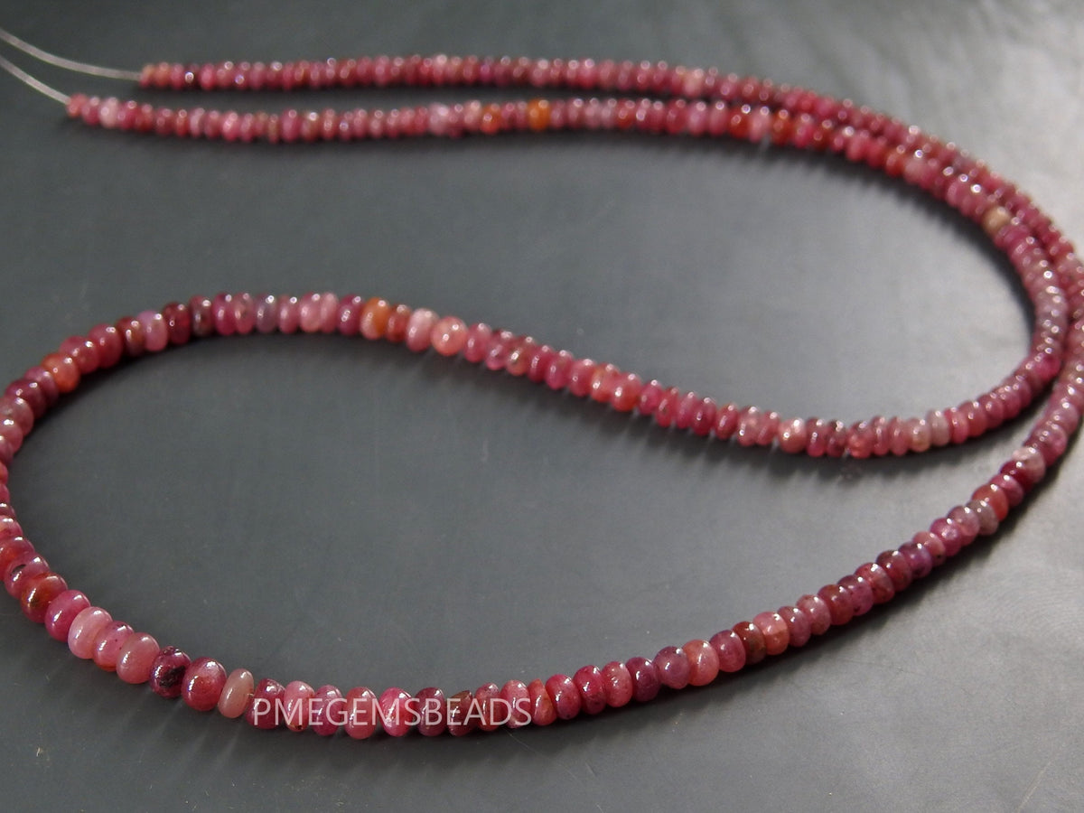 Ruby Smooth Roundel Bead 16Inches Strand For Making Jewelry Supplies PMEB-2