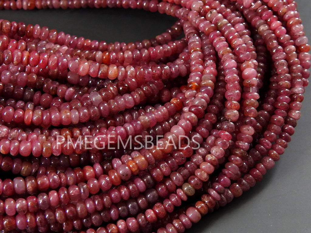 Ruby Smooth Roundel Bead 16Inches Strand For Making Jewelry Supplies PMEB-2
