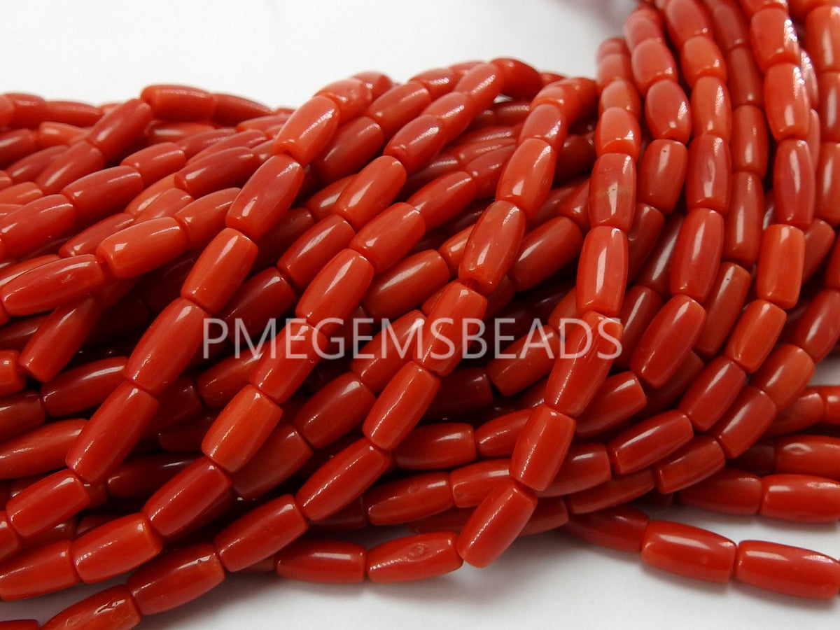 Natural Red Coral Smooth Polished Barrel Beads 7x4mm to 5x4mm 16 Inch Strand Loose Gemstone for Handmade Jewelry Making