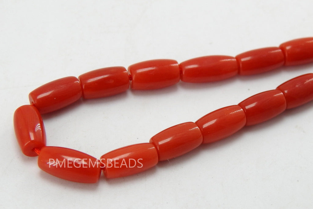 Natural Red Coral Smooth Polished Barrel Beads 7x4mm to 5x4mm 16 Inch Strand Loose Gemstone for Handmade Jewelry Making