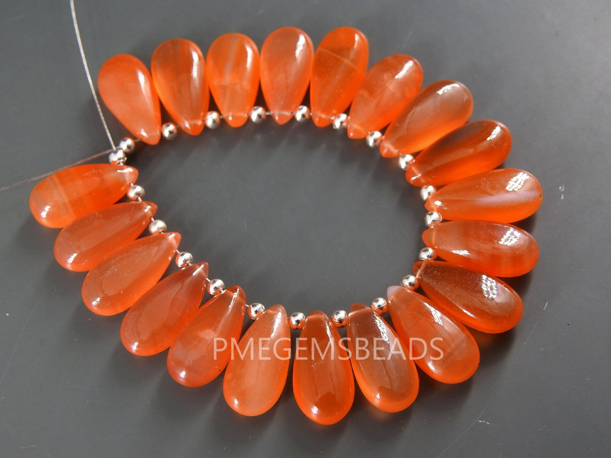 Carnelian Teardrop Beads, Smooth Polished Natural Stone 15x7mm, 10 Piece Set Loose Gemstones for Earring Jewelry Making Supplies