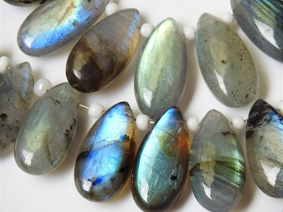 Natural Labradorite Teardrop Beads Multi Flashy Fire Smooth Polished Handmade Bead 15x7mm 10Piece Pack for Jewelry Making DIY PME-CY3