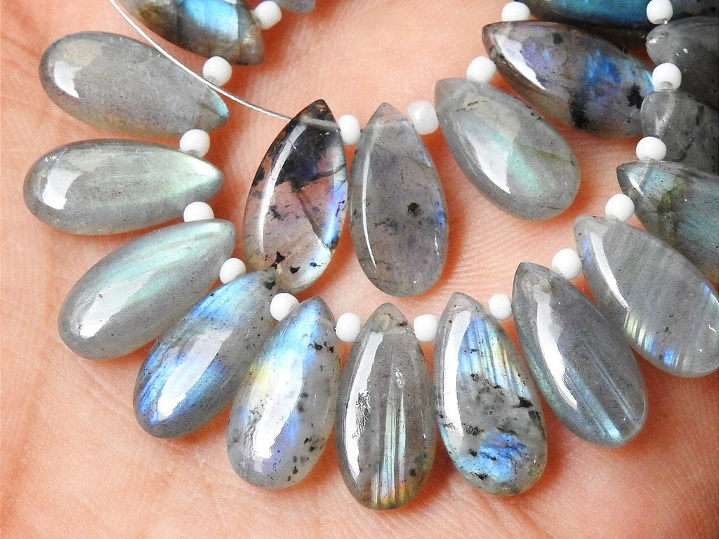 Natural Labradorite Teardrop Beads Multi Flashy Fire Smooth Polished Handmade Bead 15x7mm 10Piece Pack for Jewelry Making DIY PME-CY3