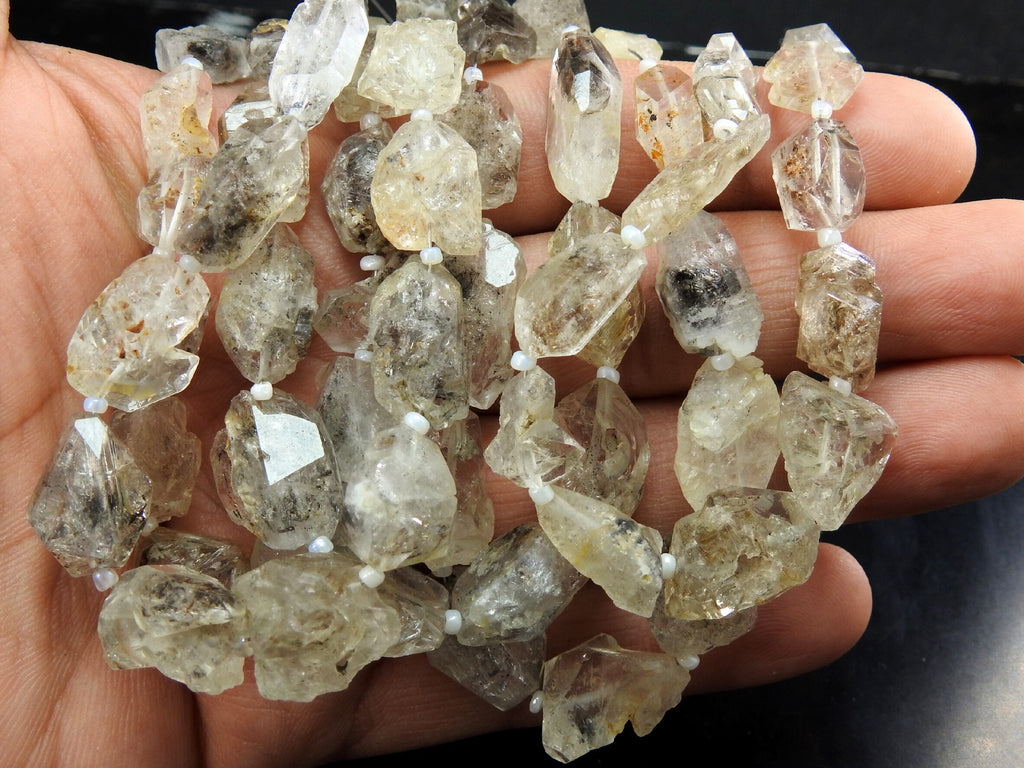Natural Herkimer Diamond Rough Crystal Beads 10-15mm Tumble Nugget 8" Strand Healing Raw Stone Loose Quartz Bead DIY Jewelry Supplies RB4