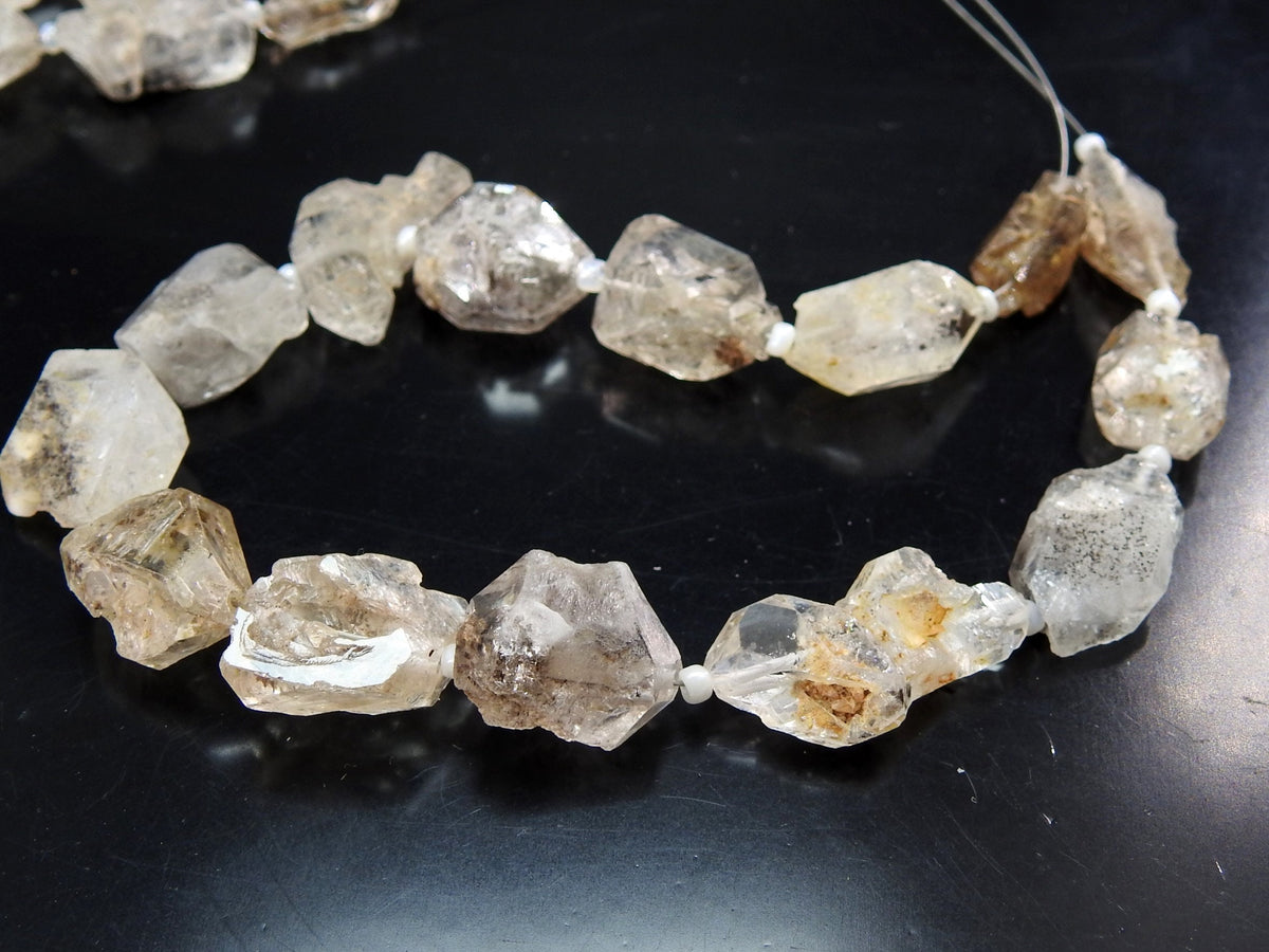 Natural Herkimer Diamond Rough Crystal Beads 10-15mm Tumble Nugget 8" Strand Healing Raw Stone Loose Quartz Bead DIY Jewelry Supplies RB4