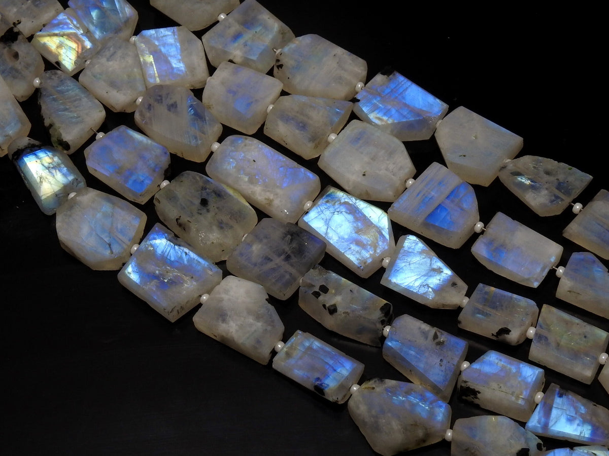 White Rainbow Moonstone Flashy Fire Faceted Flat Tumble Bead 8Inches Strand 16X12To12X9MM Natural Stone TU6