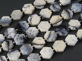 Natural Dendrite Opal Faceted Hexagon Beads, 14 Piece Strand 8x8mm to 10x10mm, Merlinite Geometric Gemstones for Jewelry Supplies Wholesaler