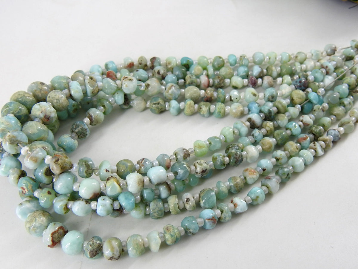 Larimar Smooth Handmade Roundel Bead Loose Stone For Making Jewelry 10Inches Strand 4X7MM Approx Natural Stone WM-B7